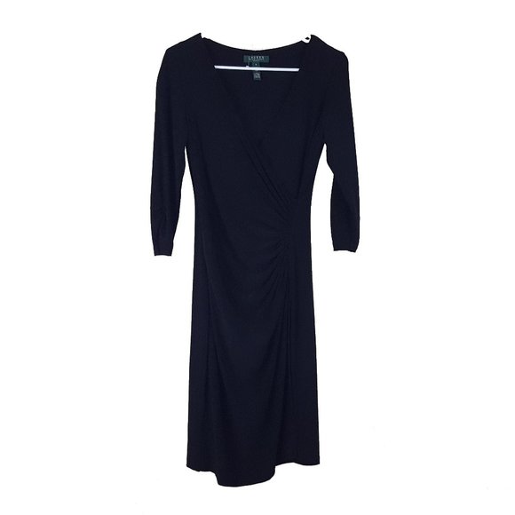 Lauren Ralph Lauren Dresses & Skirts - NEW Lauren Ralph Lauren Belair Ruched Sheath Dress Plunge Neck Solid Black